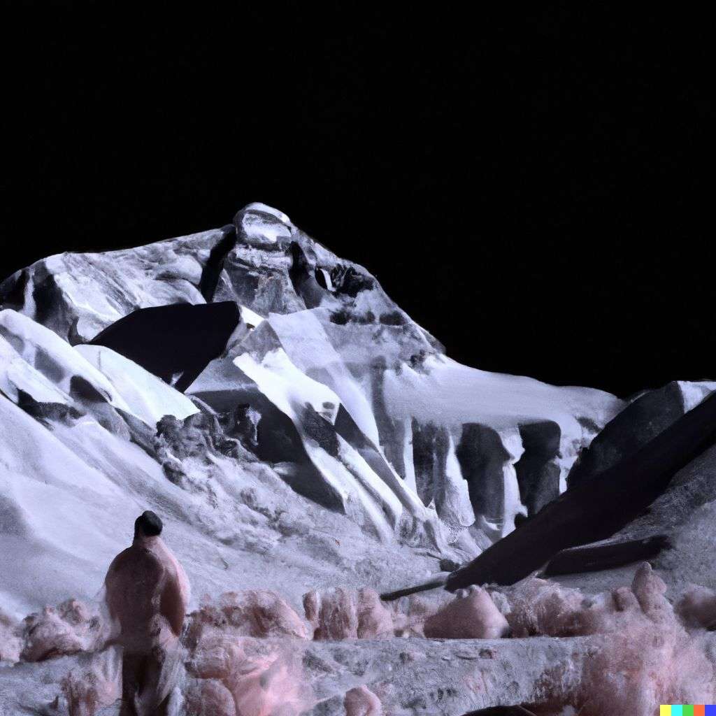 someone gazing at Mount Everest, photograph, infrared